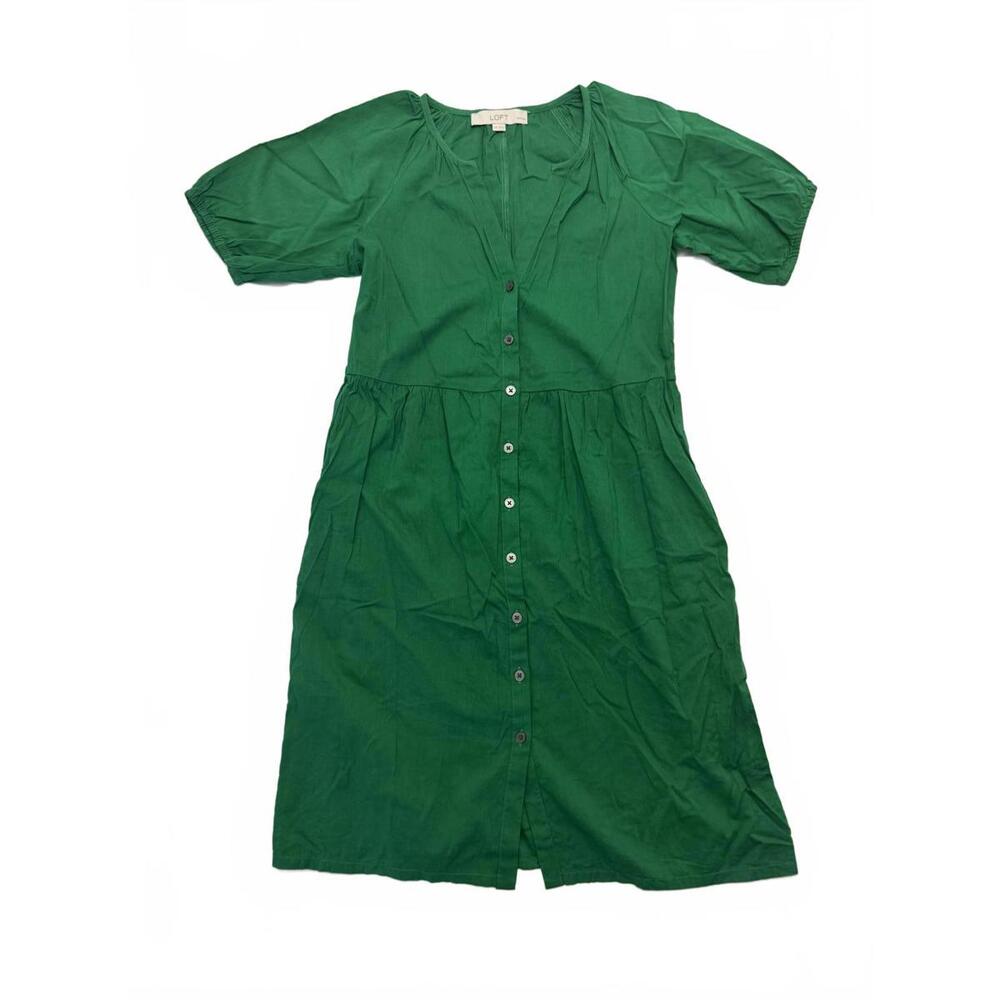 LOFT Petite Green Button-Front Dress